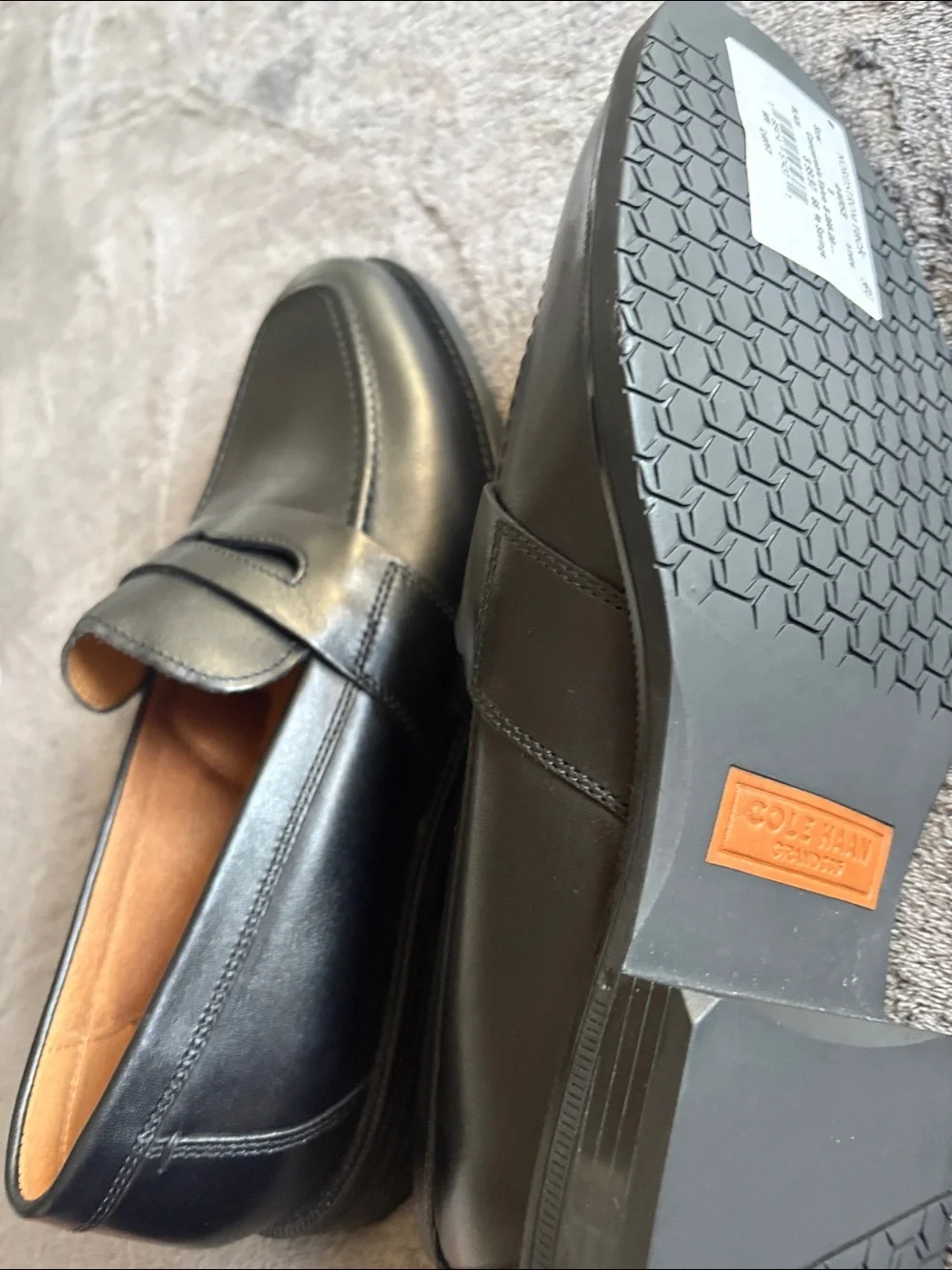 Cole Haan Black Leather Penny Loafers with Tan Insole